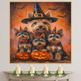 Halloween Australian Terrier Witch Hat Dog Wall Art with Pumpkins Fall Farmhouse Décor for Grandma on Ready to Hang 1.5" Thick Canvas Wrap, Floating Framed Canvas, Flat Rolled Canvas